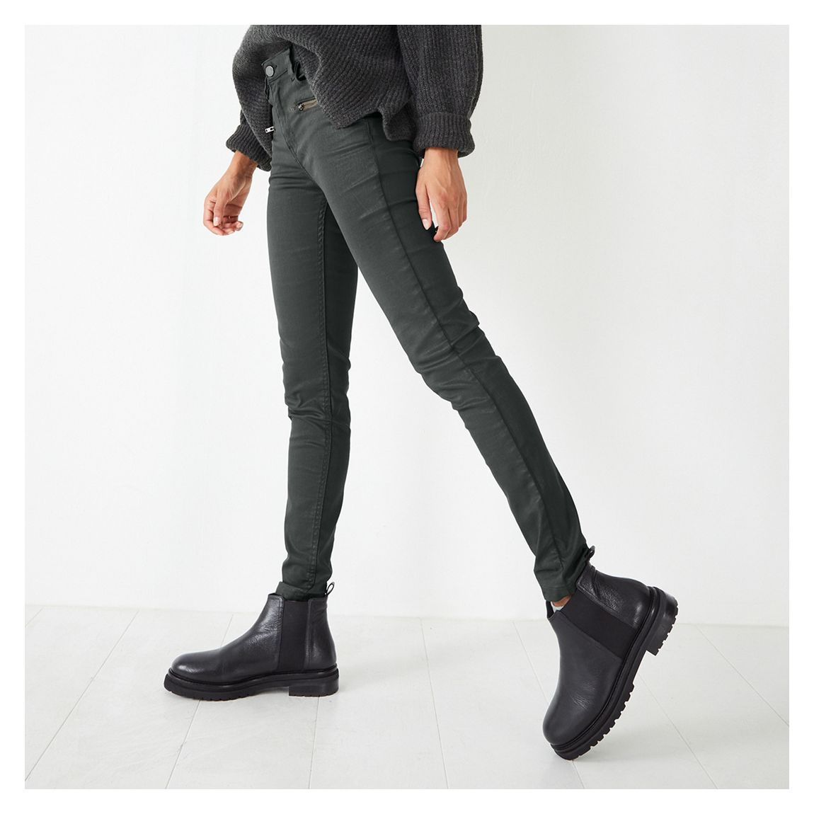 Khaki Coated Stretch Skinny Jeans main product photo