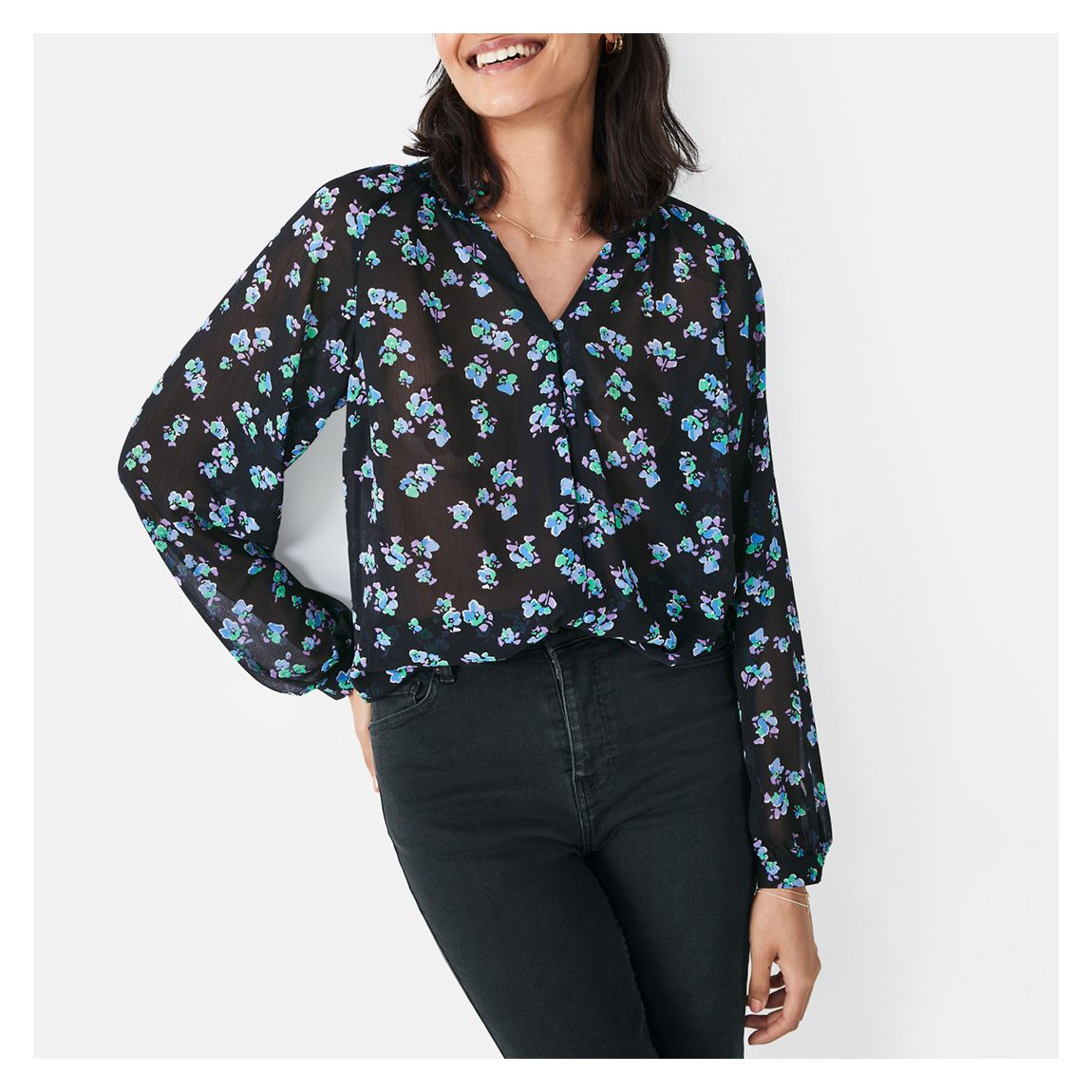 Black Delaney Floral Print Blouse main product photo