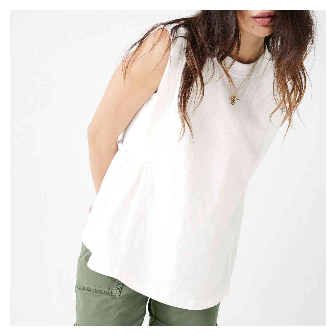 Cream Finlie Cotton Frilled Tank Top main product photo