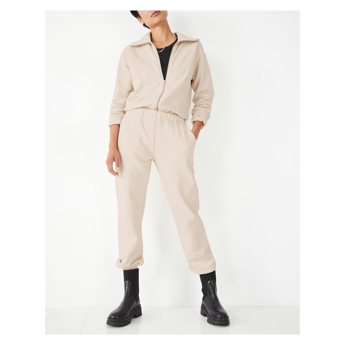 Cream Oasis Cotton High Neck Jumpsuit main product photo