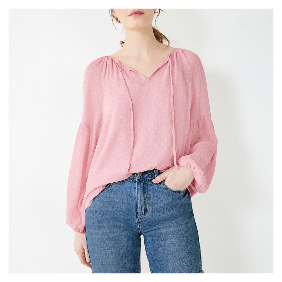 Pink Elora Frill Puff Sleeve Top main product photo