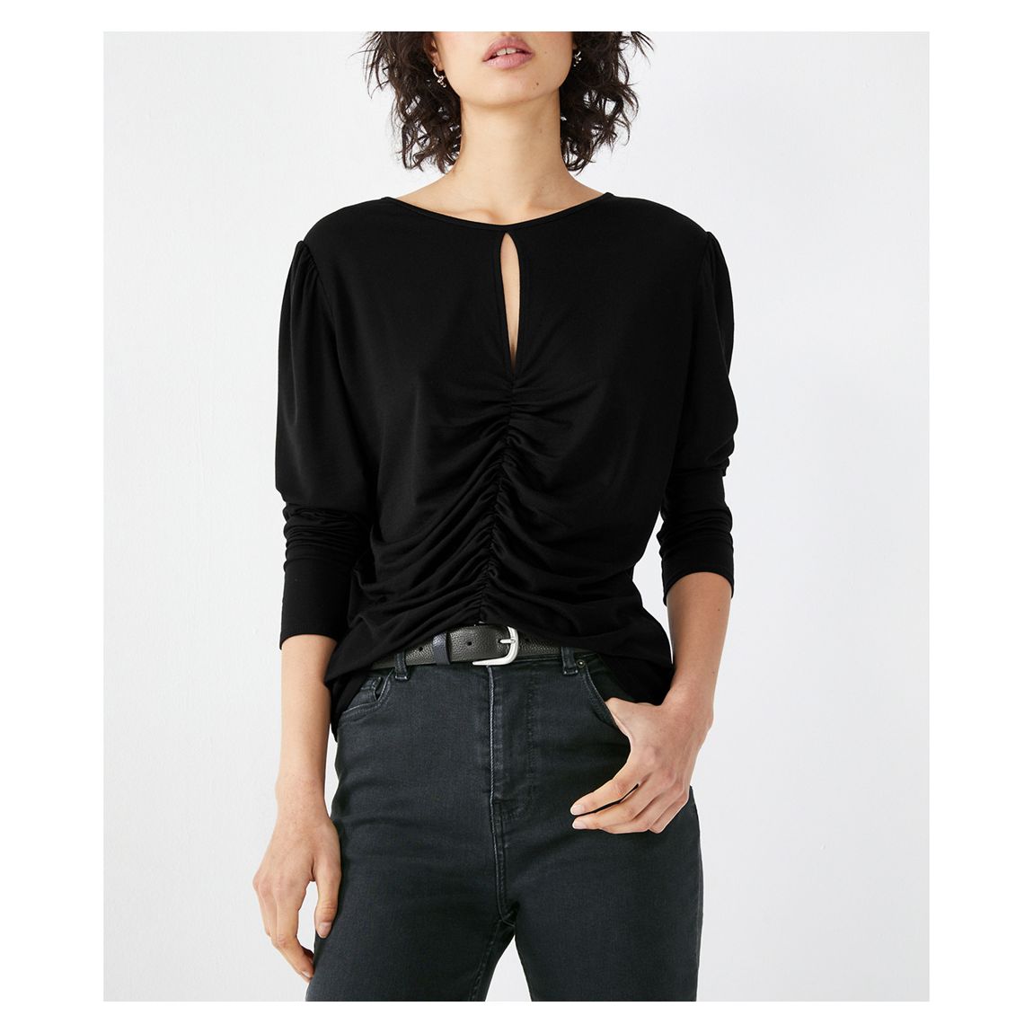 Black Samantha Ruched Jersey Top main product photo