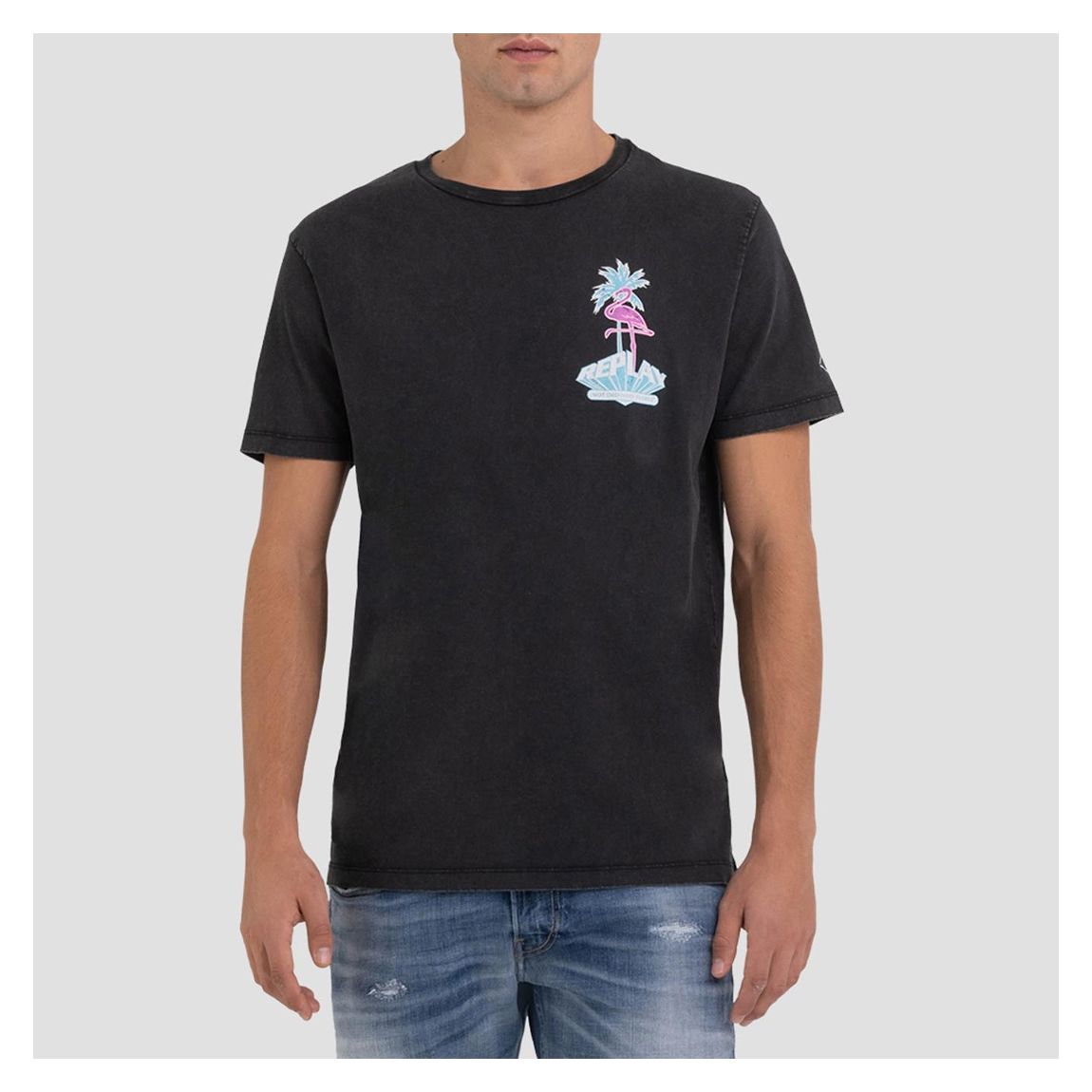 Black Flamingo Print Cotton T-Shirt main product photo