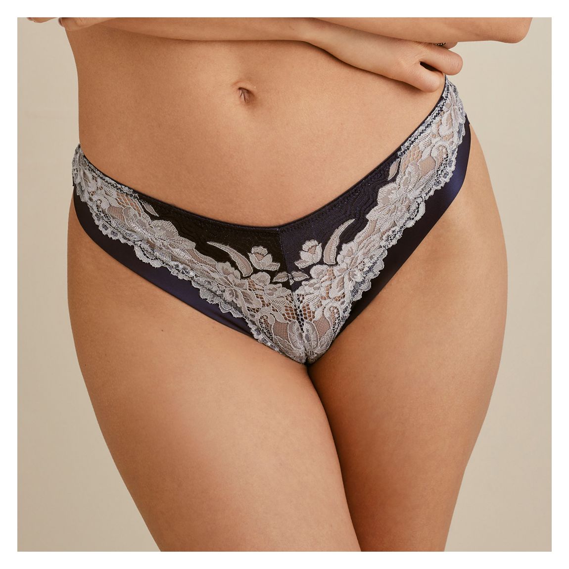 Navy Lace Detailing Tanga Briefs main product photo