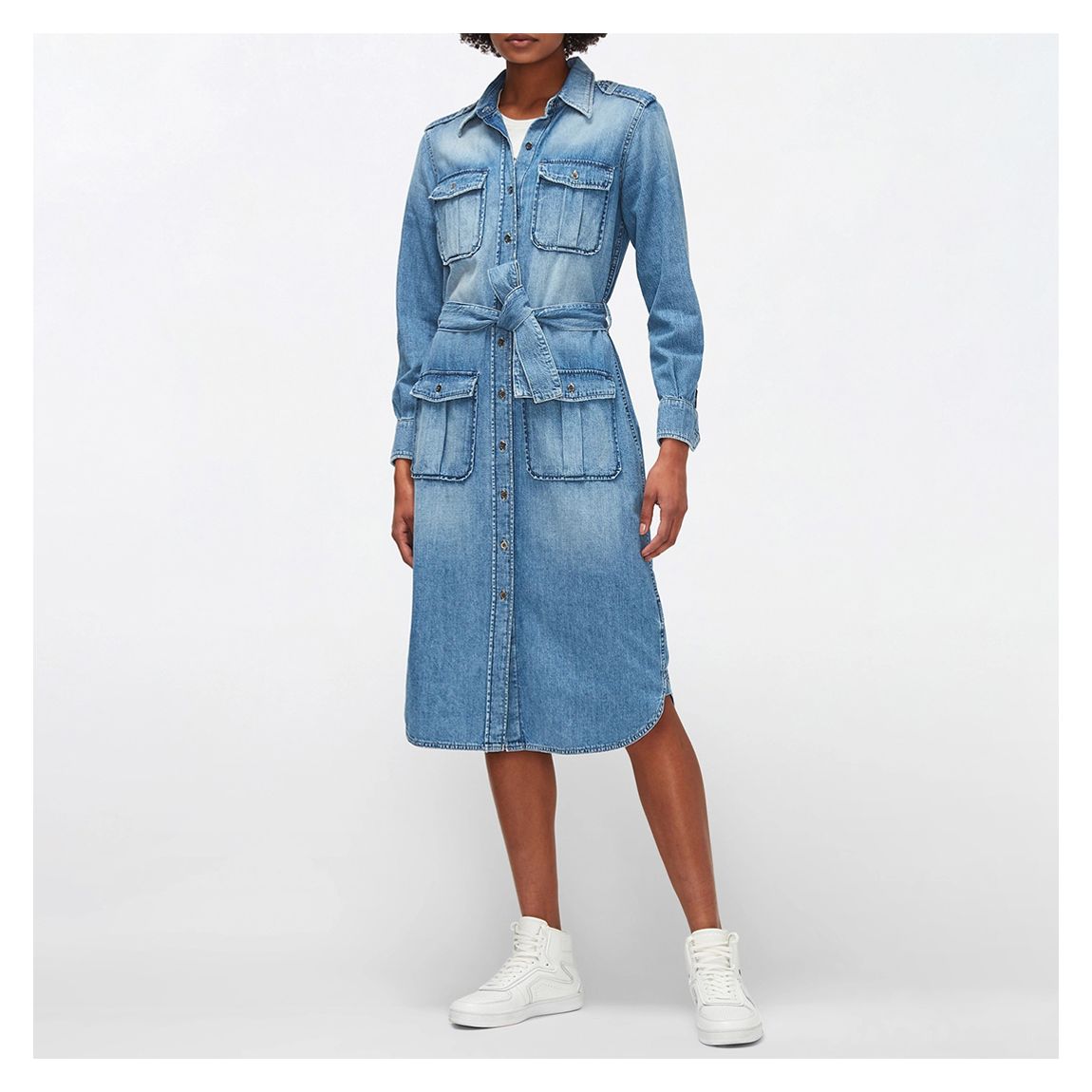 Light Blue Denim Utility Midi Dress main product photo