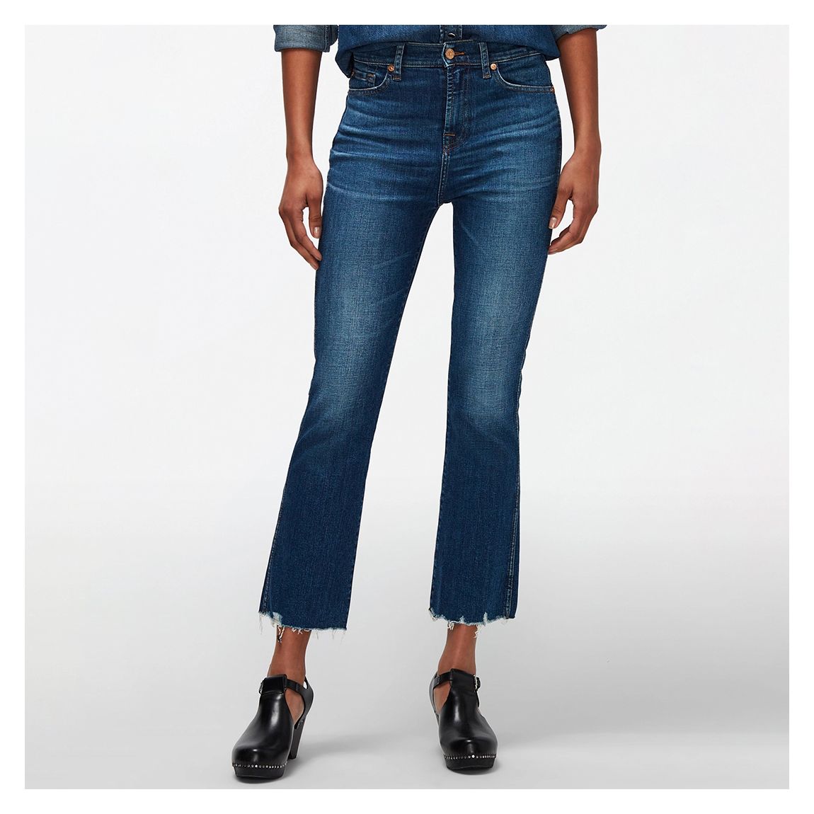 Dark Blue Crop Flared Stretch Jeans main product photo