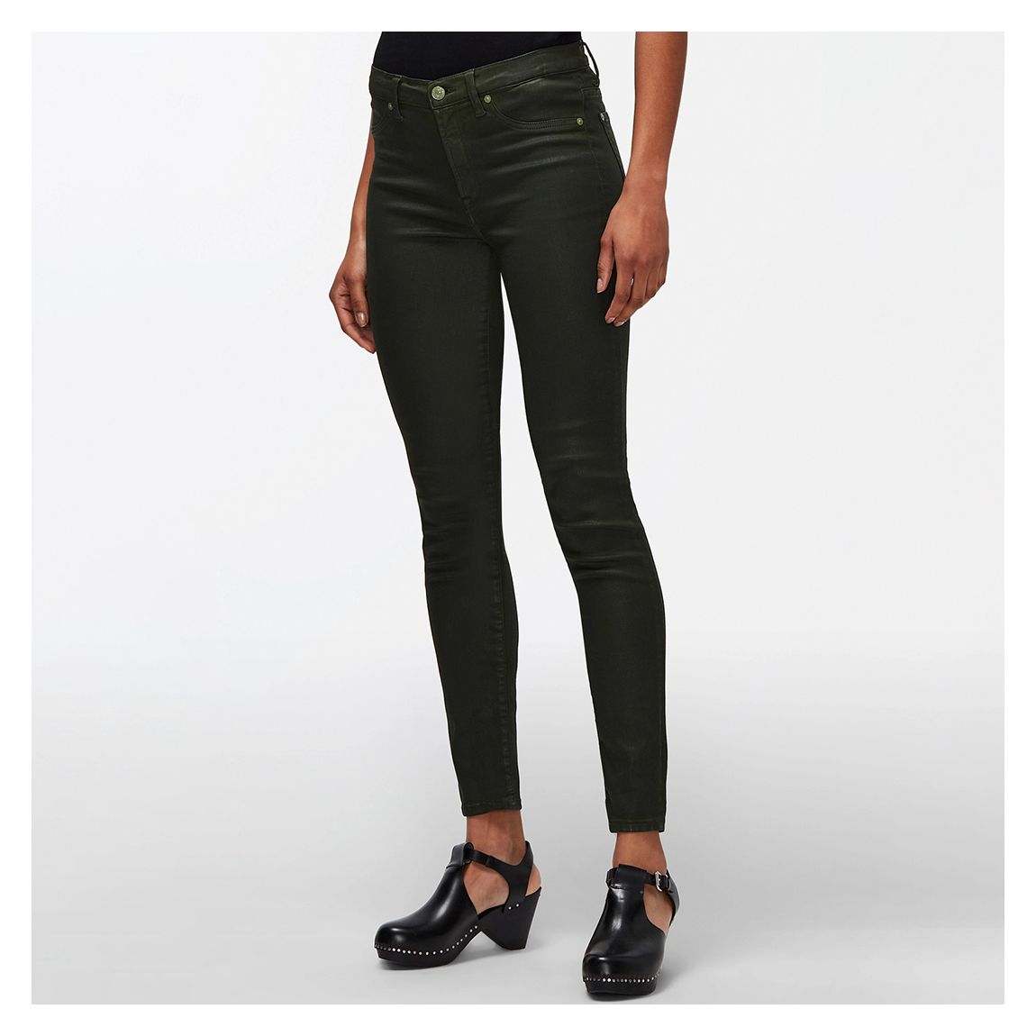 Dark Green Coated Skinny Stretch Jeans main product photo