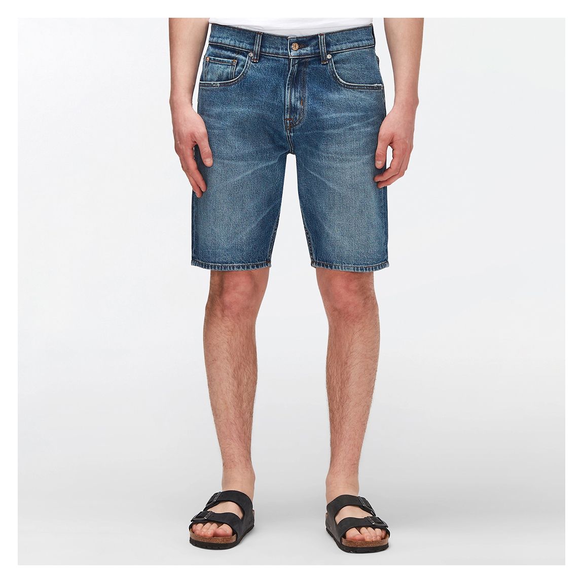 Mid Blue Straight Denim Shorts main product photo