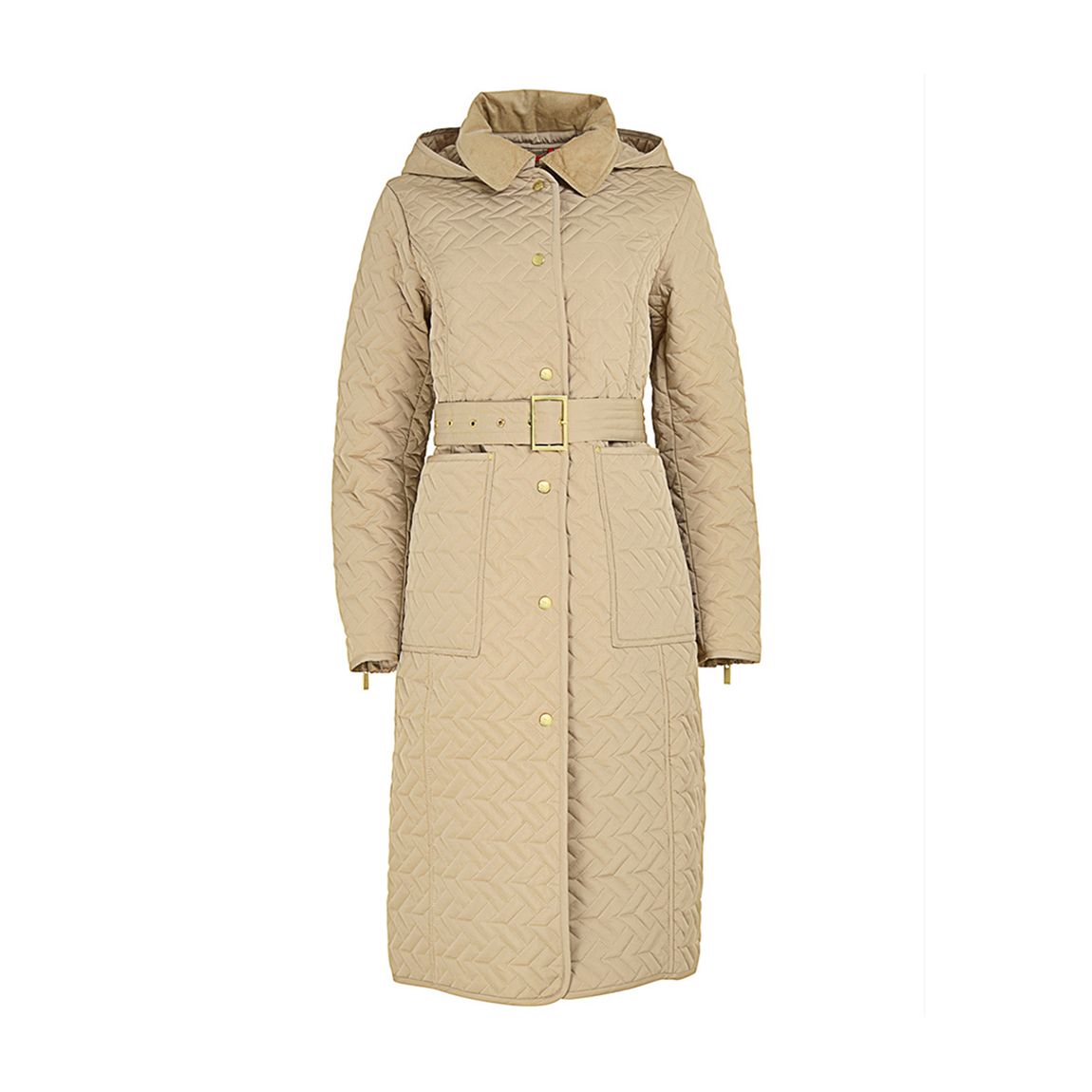 Camel Light Brown Longline Quilted Hooded Coat main product photo