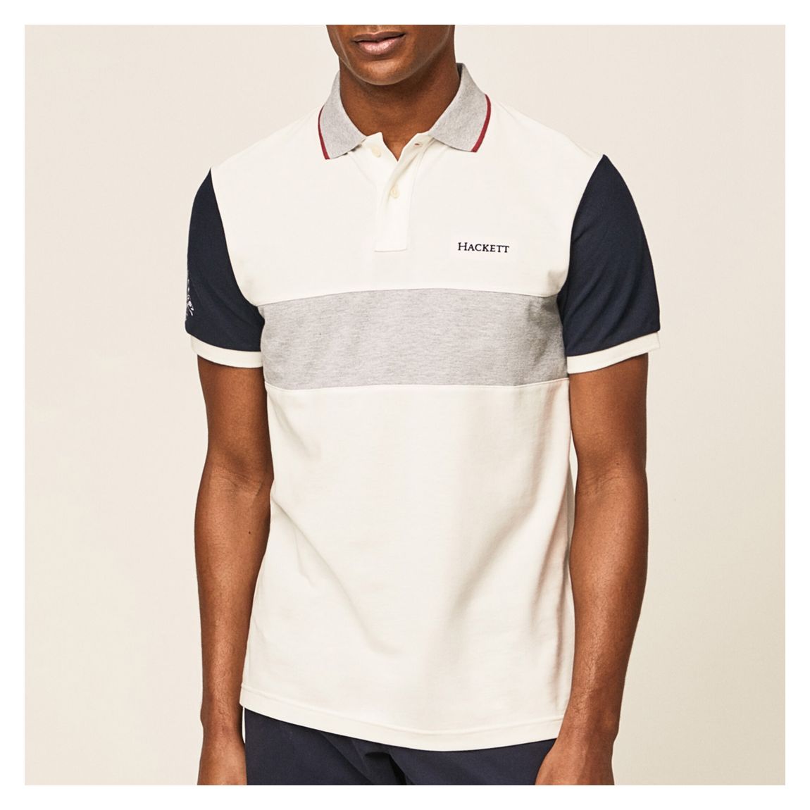 White Colourblock Cotton Polo Shirt main product photo