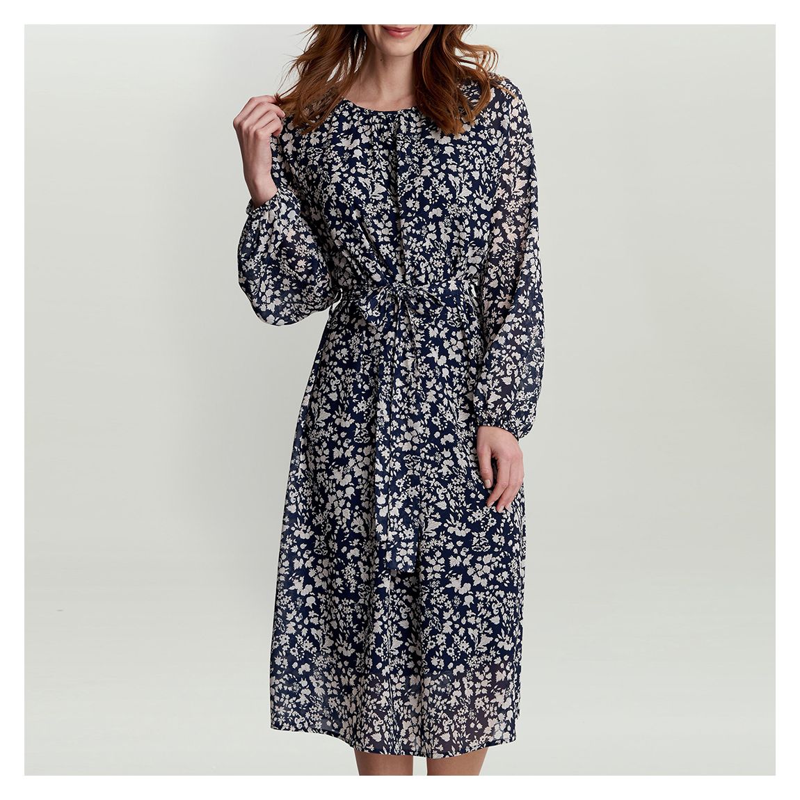 Navy Printed Alaska Belted Dress main product photo