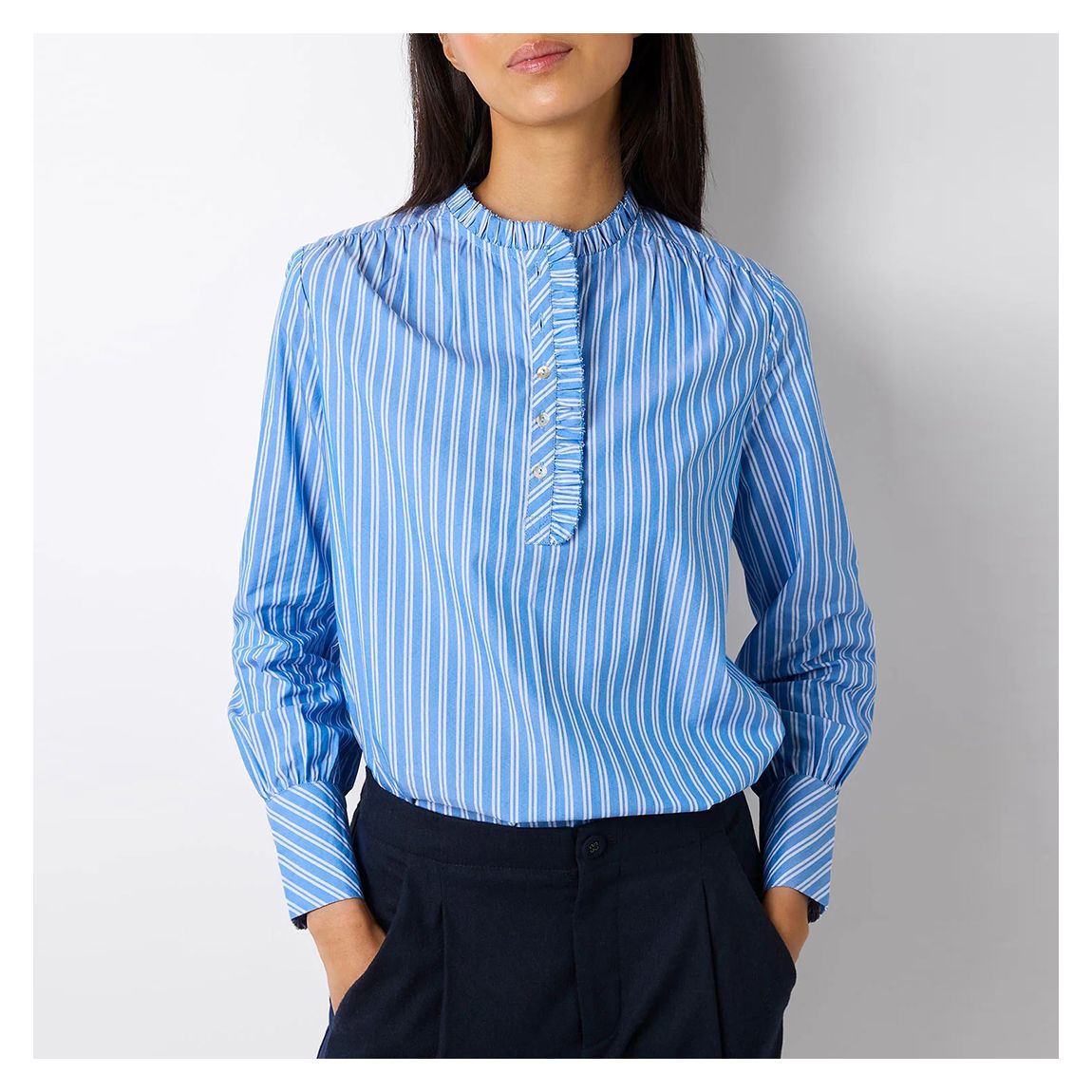 Blue Rebecca Ruffle Trim Cotton Blouse main product photo