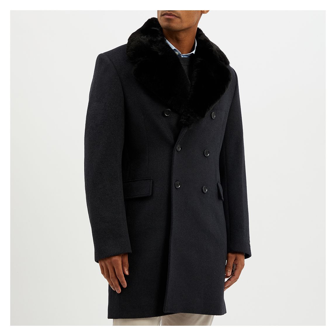 Charcoal Freedom Faux Fur Collar Wool Blend Coat main product photo