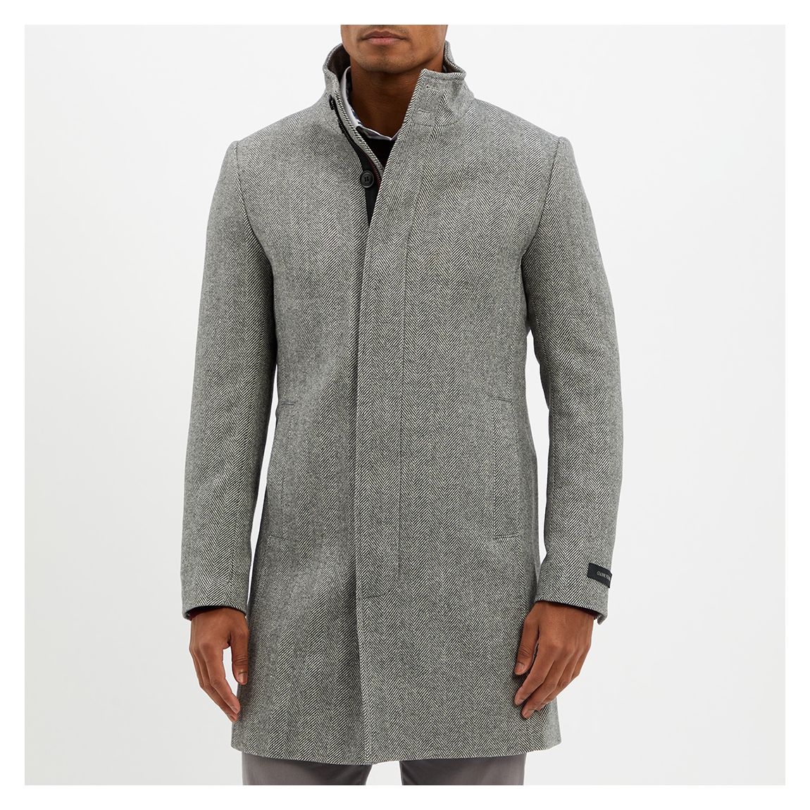 Grey Herringbone Classic Wool Blend Coat main product photo