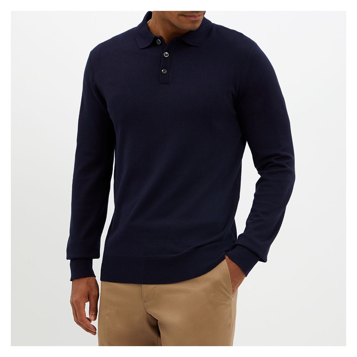 Navy Fine Knit Polo Jumper main product photo