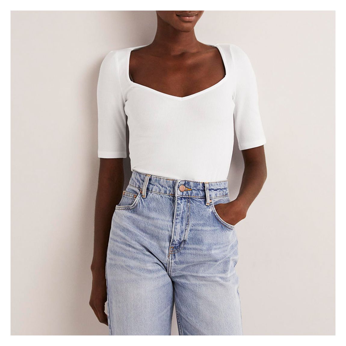 White Soft Ribbed Sweetheart T-shirt main product photo