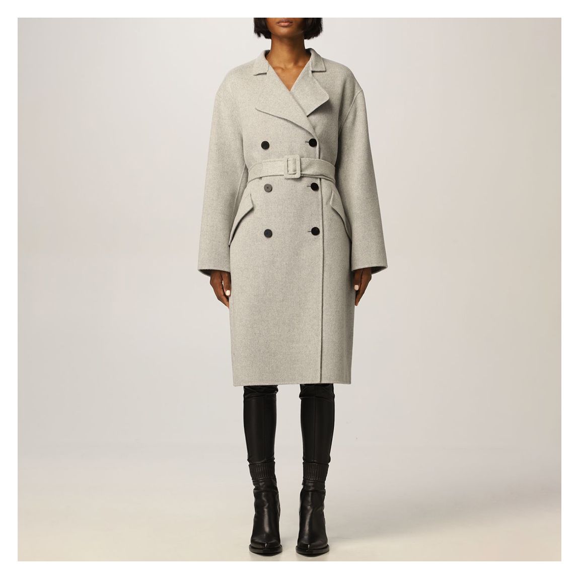 Grey Double Breasted Cashmere Blend Coat main product photo