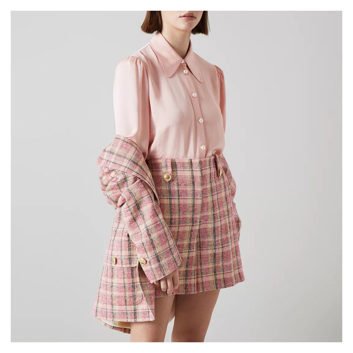 Pink Eliza Check Cotton Short main product photo