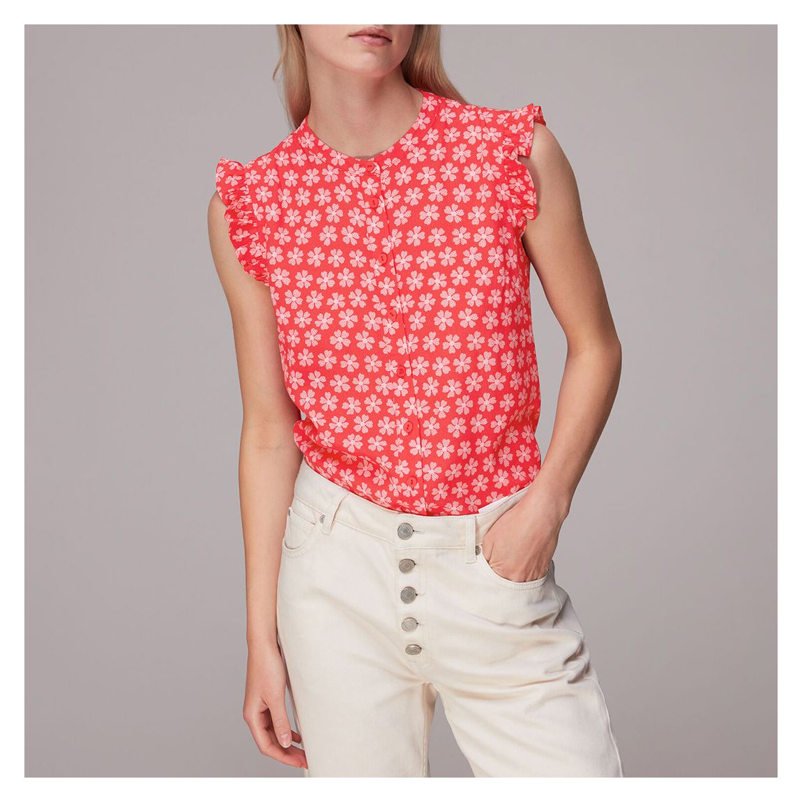 Red Daisy Check Frill Blouse main product photo