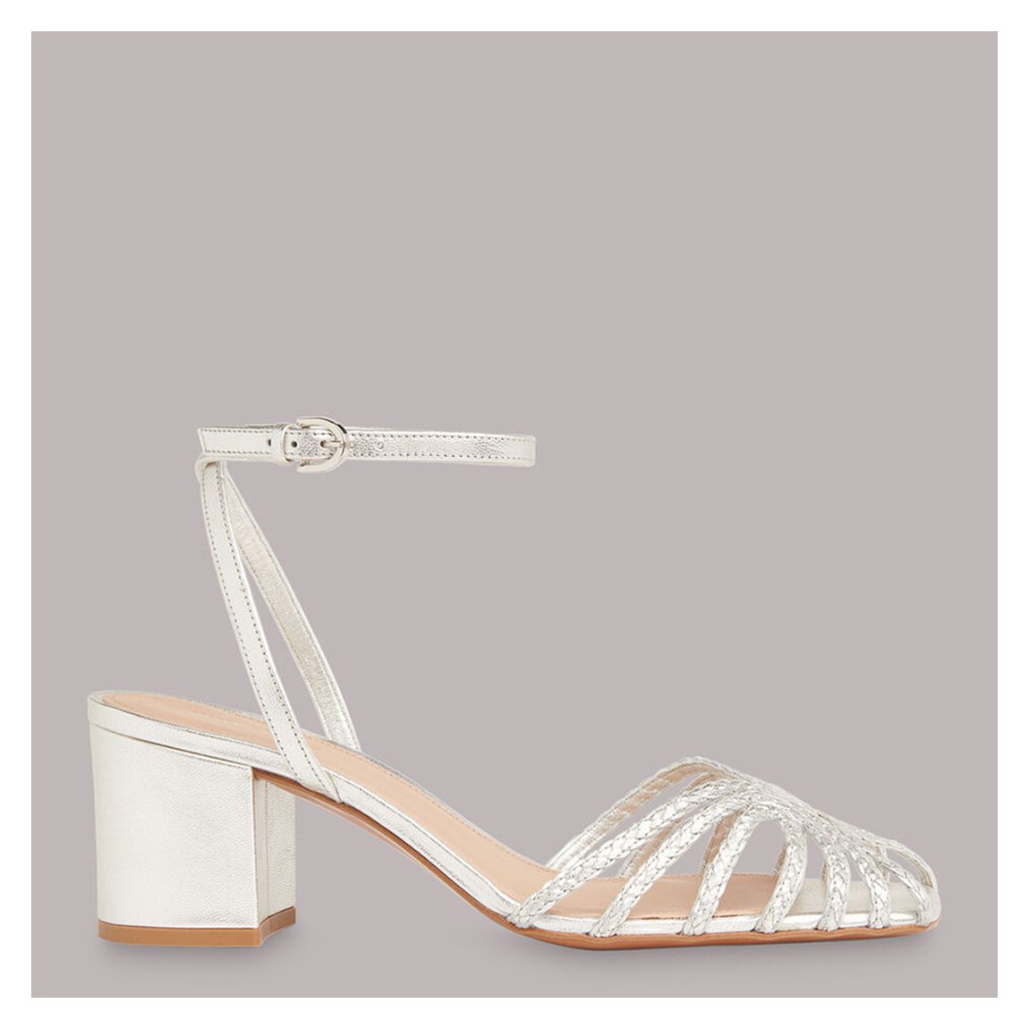 Silver Blakely Heeled Leather Sandals main product photo
