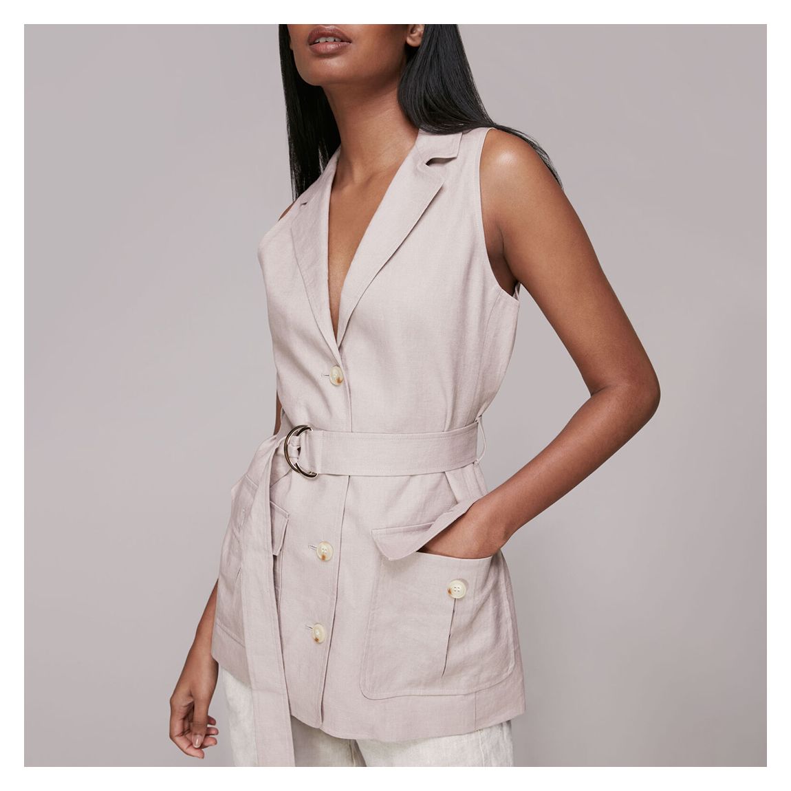 Grey Belted Linen Waistcoat main product photo
