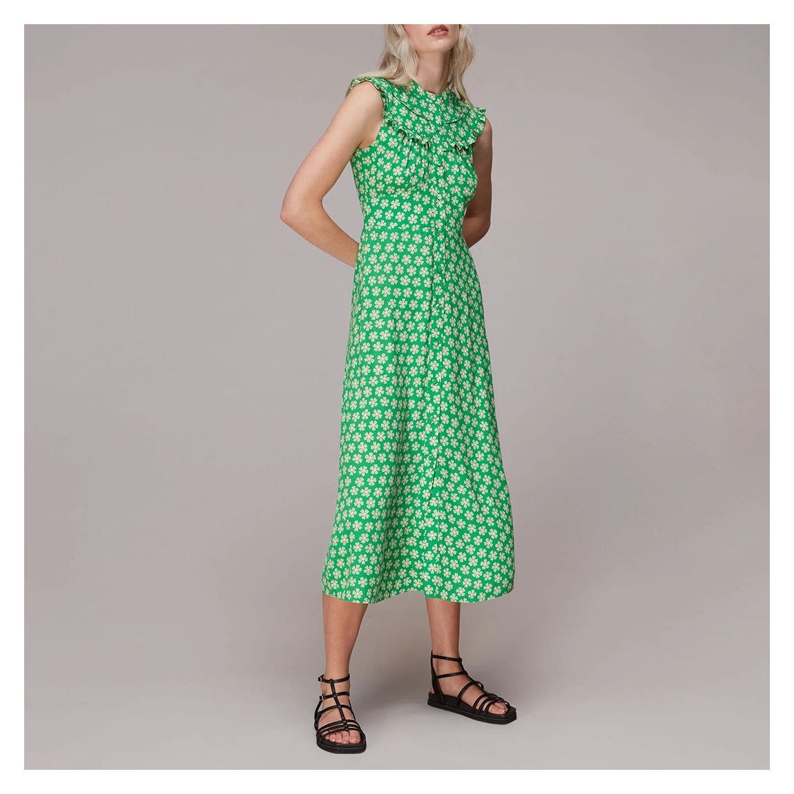 Green Daisy Floral Print Midi Dress main product photo