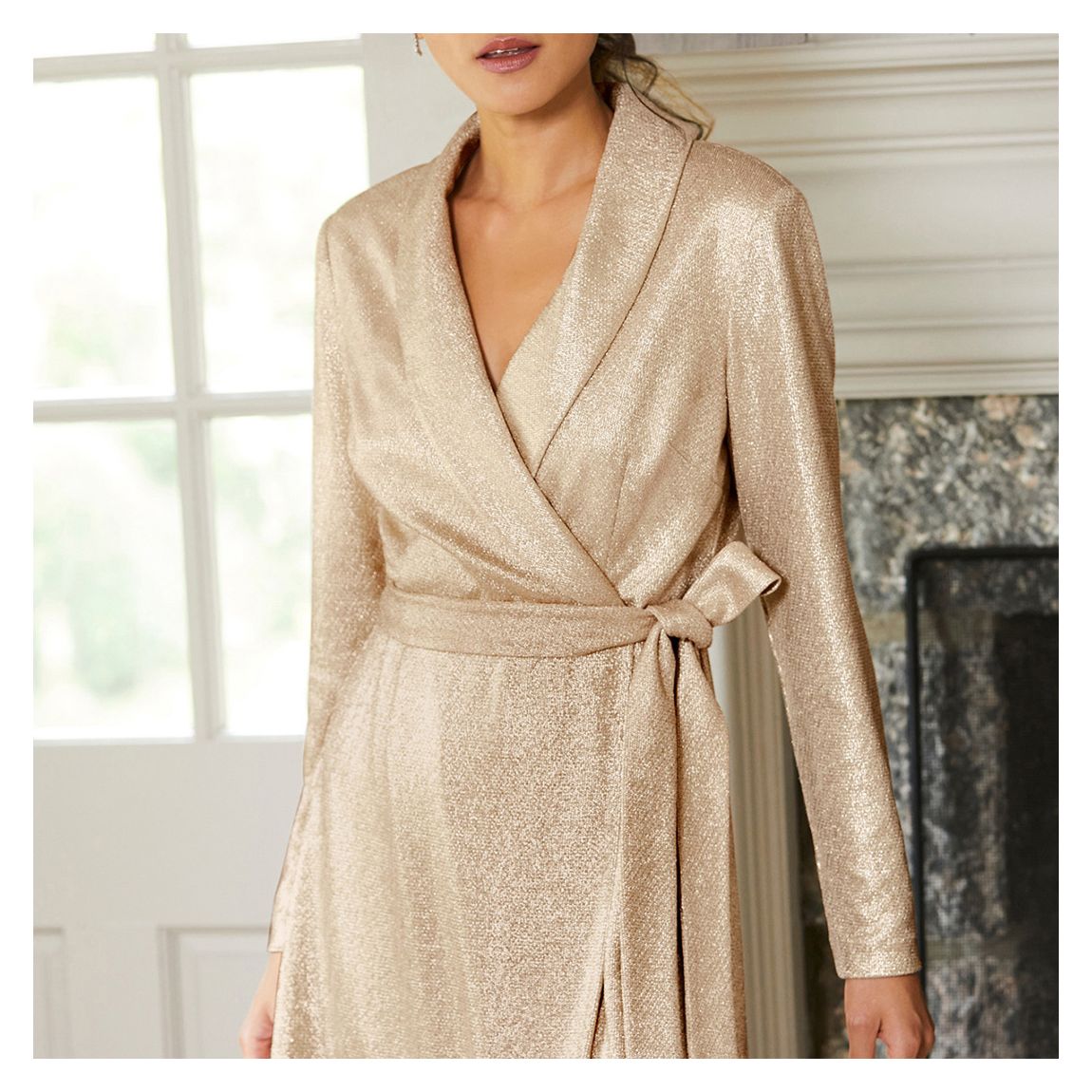Gold Metallic Jersey Wrap Dress main product photo