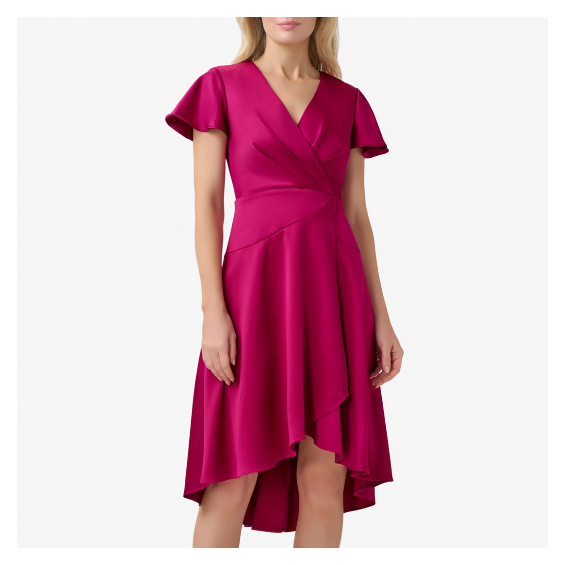 Pink Satin Crepe Draped Wrap Dress main product photo