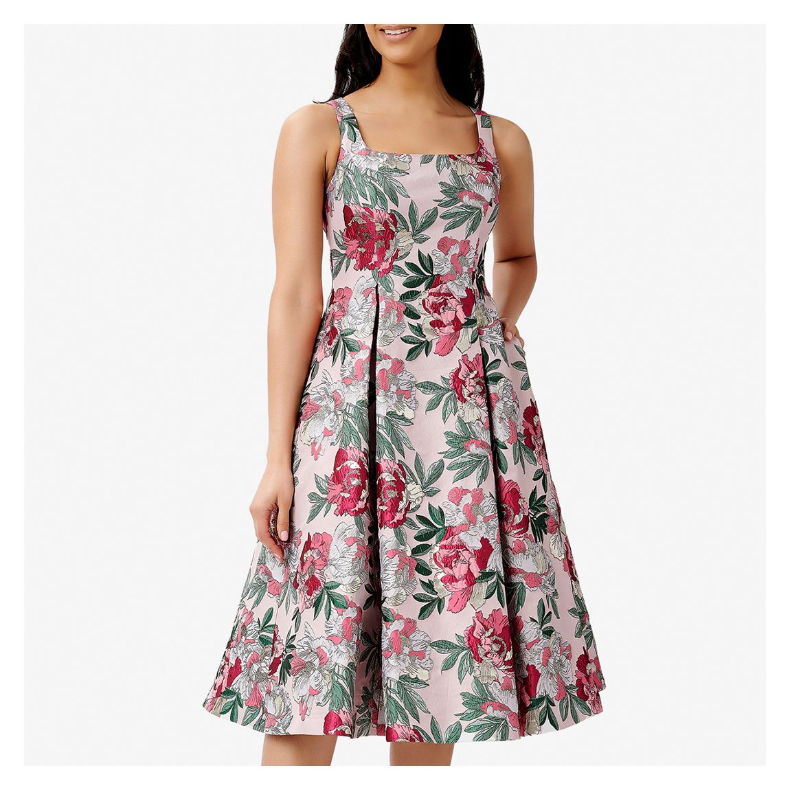 Multi Floral Print Jacquard Fit And Flare Dress main product photo