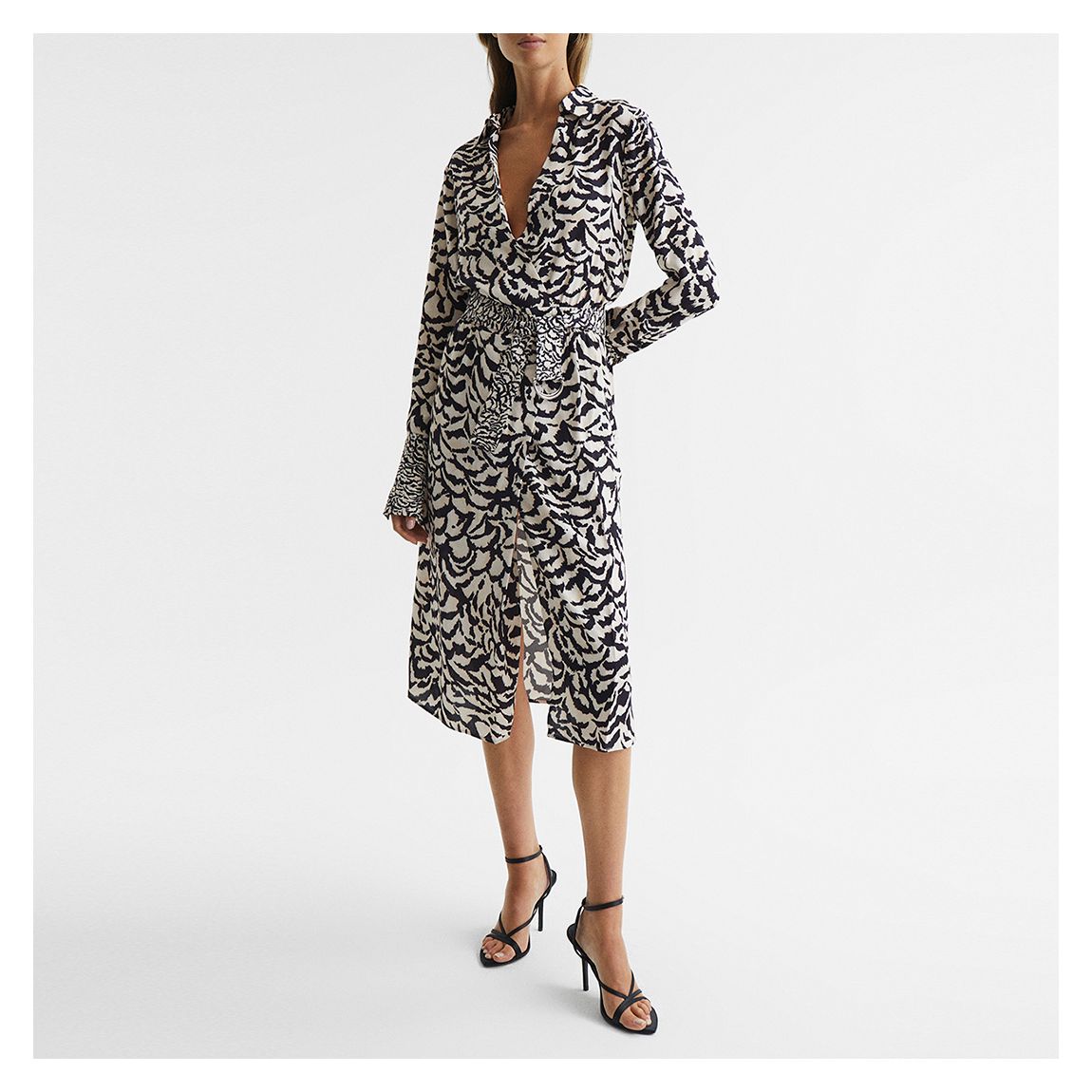 White Evie Animal Print Midi Dress main product photo