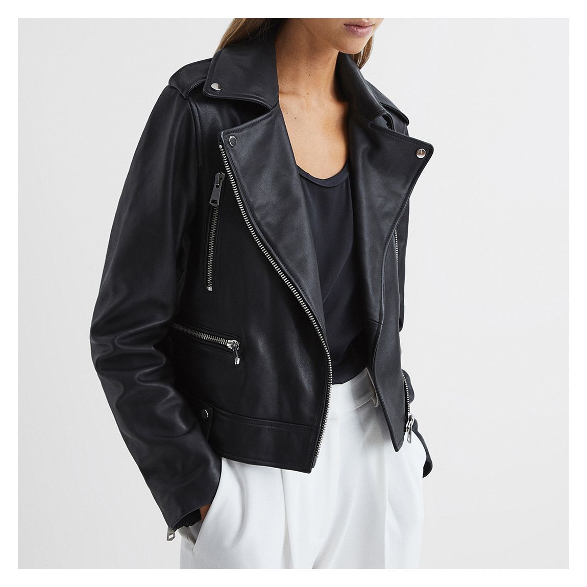 Black Santiago Leather Biker Jacket main product photo
