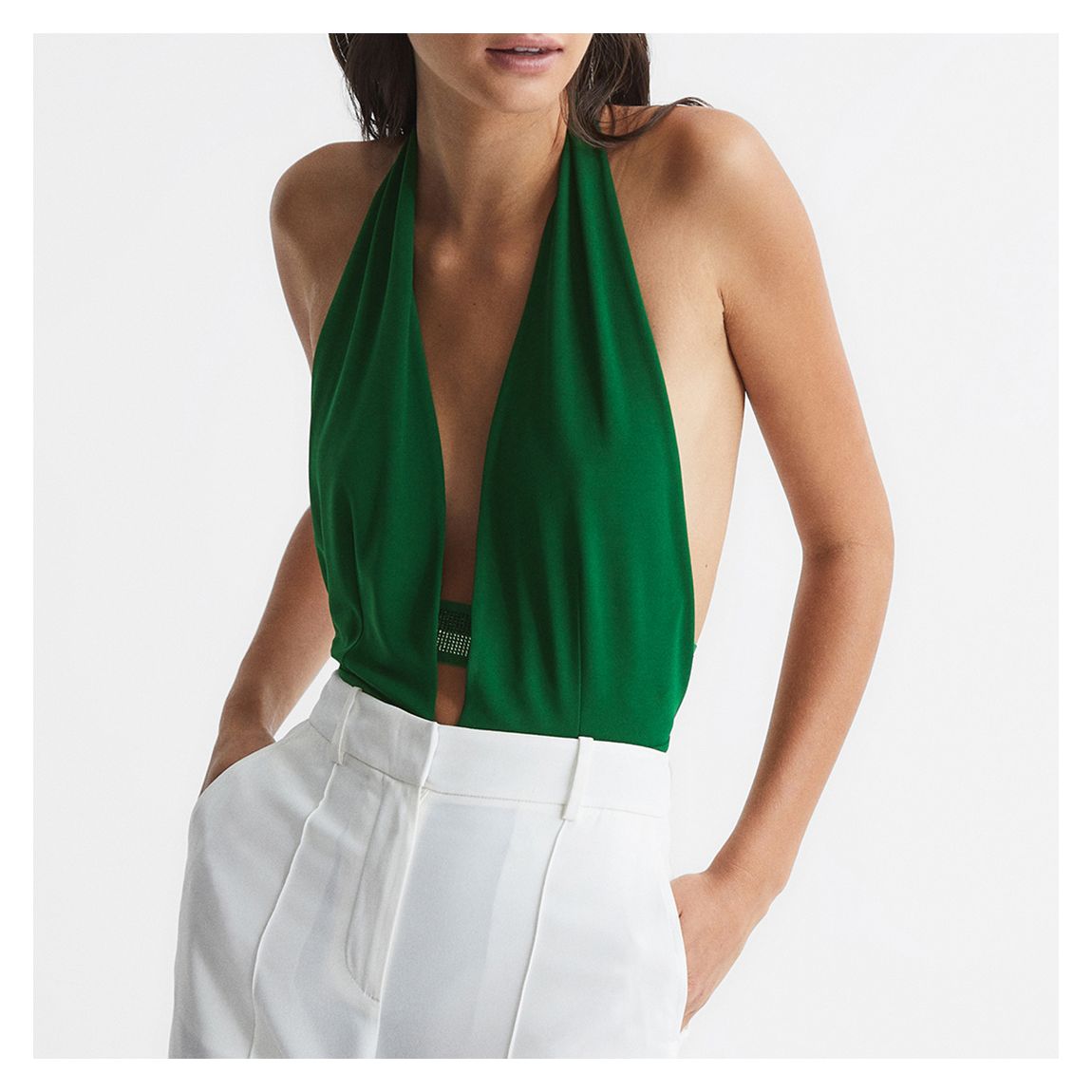 Green Tatianna Plunge Bodysuit main product photo