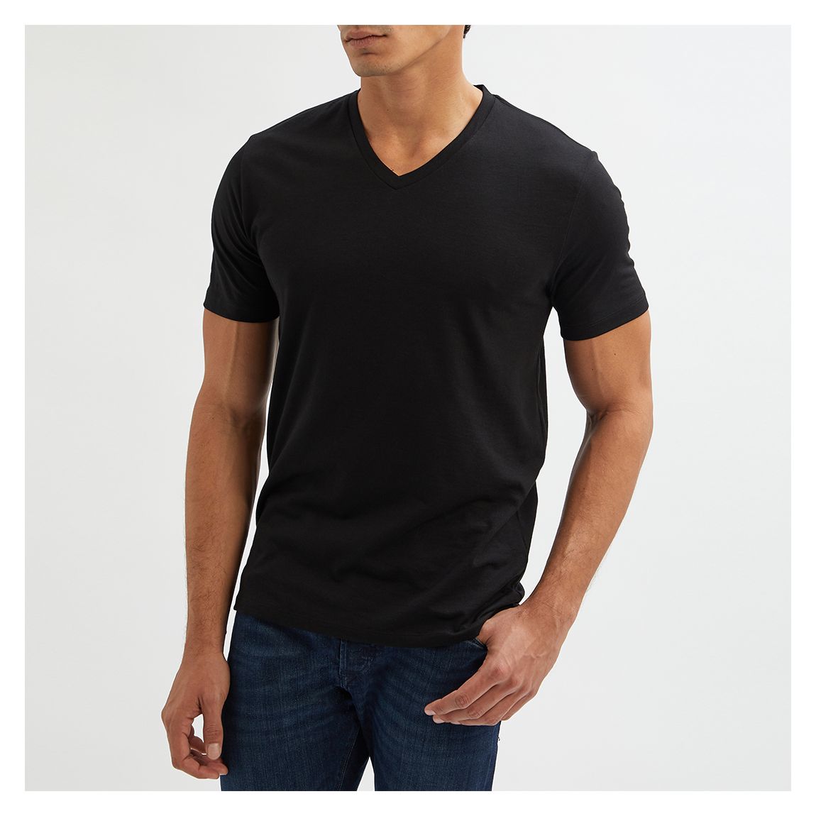 Black Danny-V Neck Cotton Blend T-Shirt main product photo