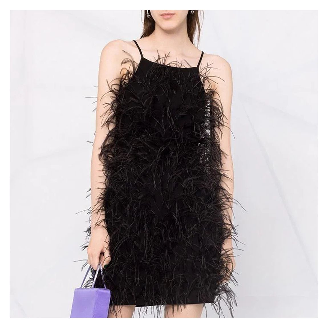 Black Square Neck Feather Dress main product photo