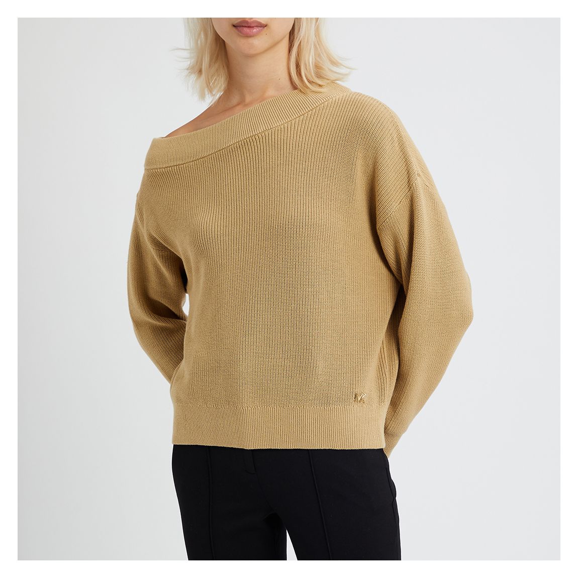 Beige Off Shoulder Knit Top main product photo