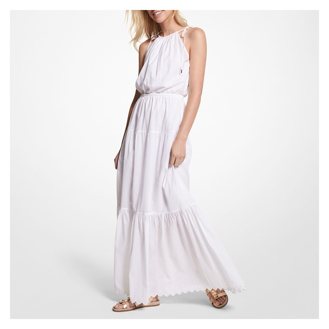 White Cotton Lawn Halter Dress main product photo