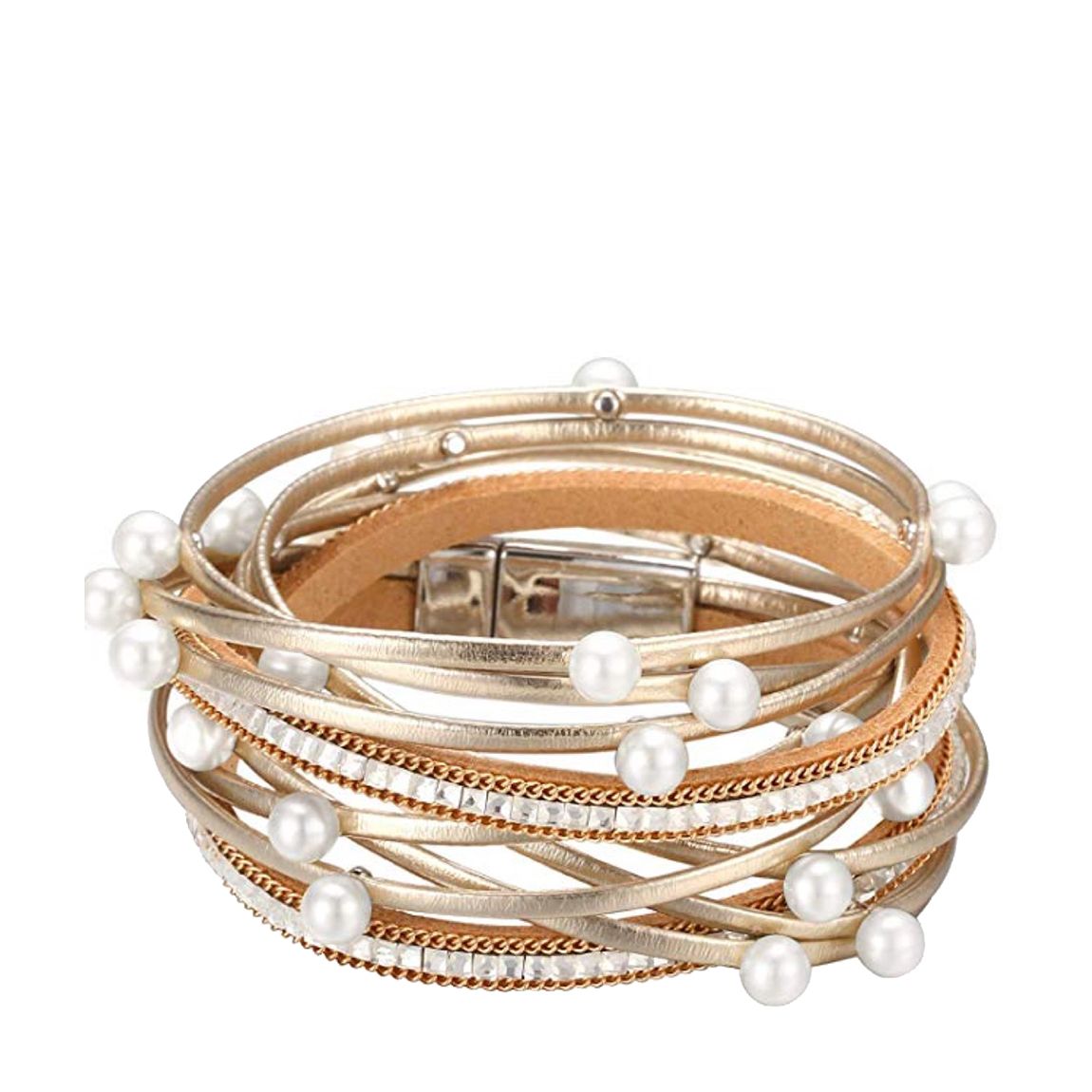 18K Gold Multi Pearl And Leather Bracelet main product photo