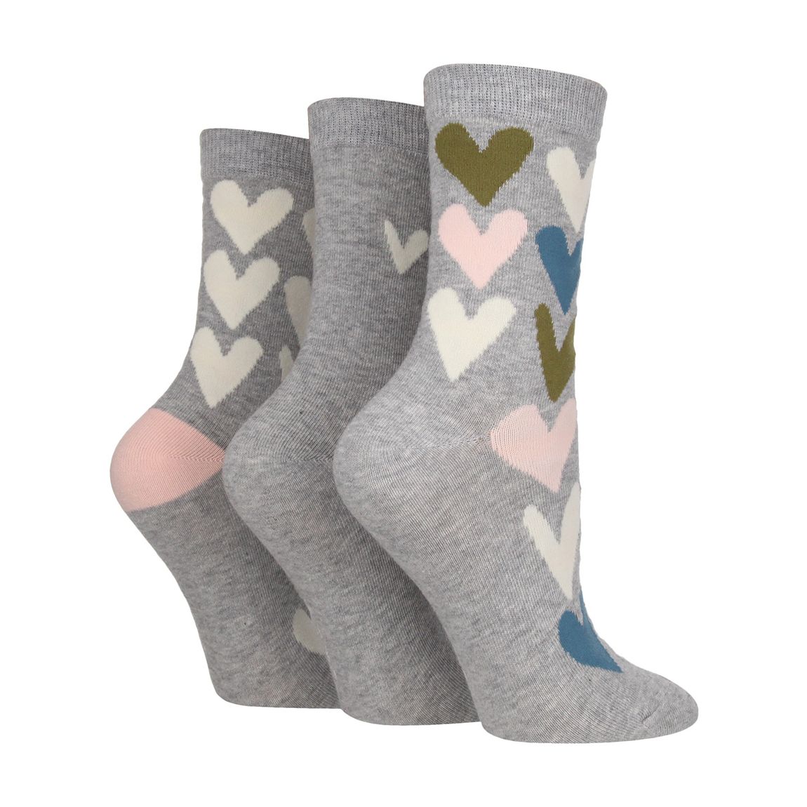 Grey 3 Pack Filled Heart Socks main product photo