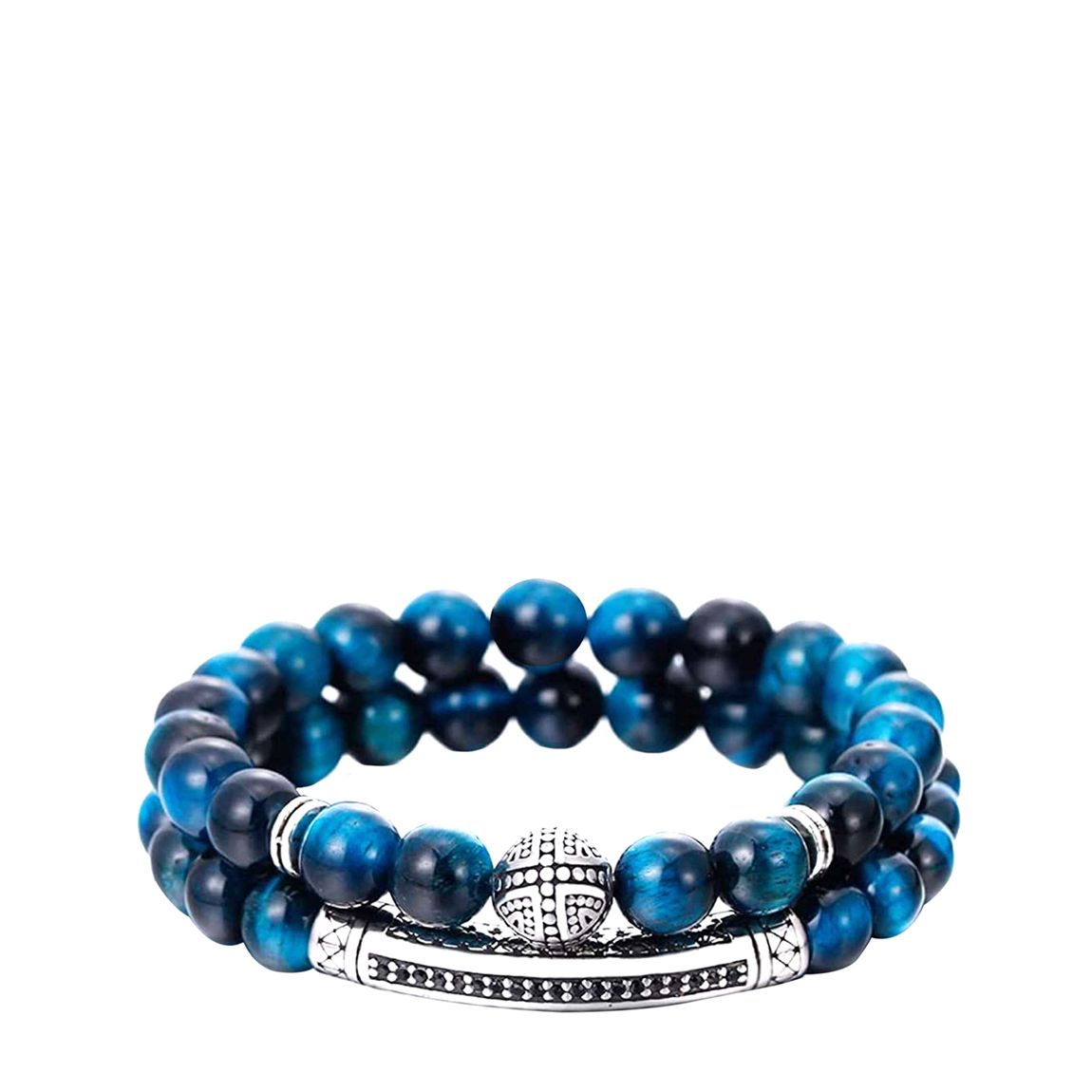 Blue Tiger Eye & Black Cz Bracelet Set main product photo