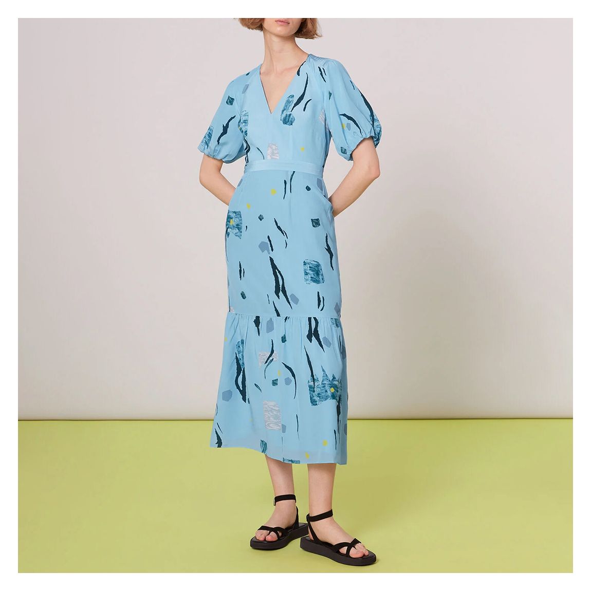 Blue Abstract Print Silk Dress main product photo
