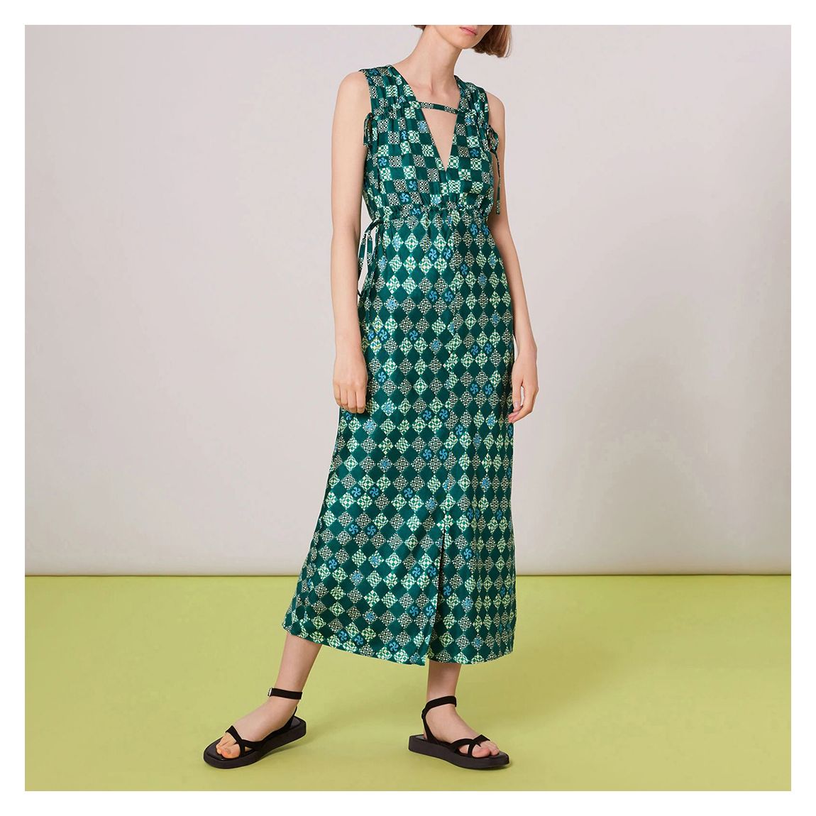Green Silk Checkerboard Dress main product photo