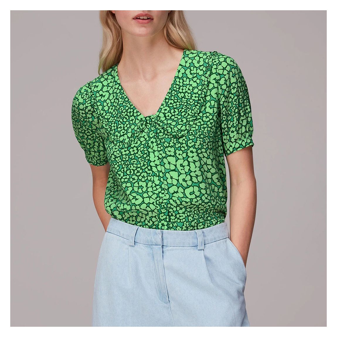 Green Leopard Petals Collar Top main product photo