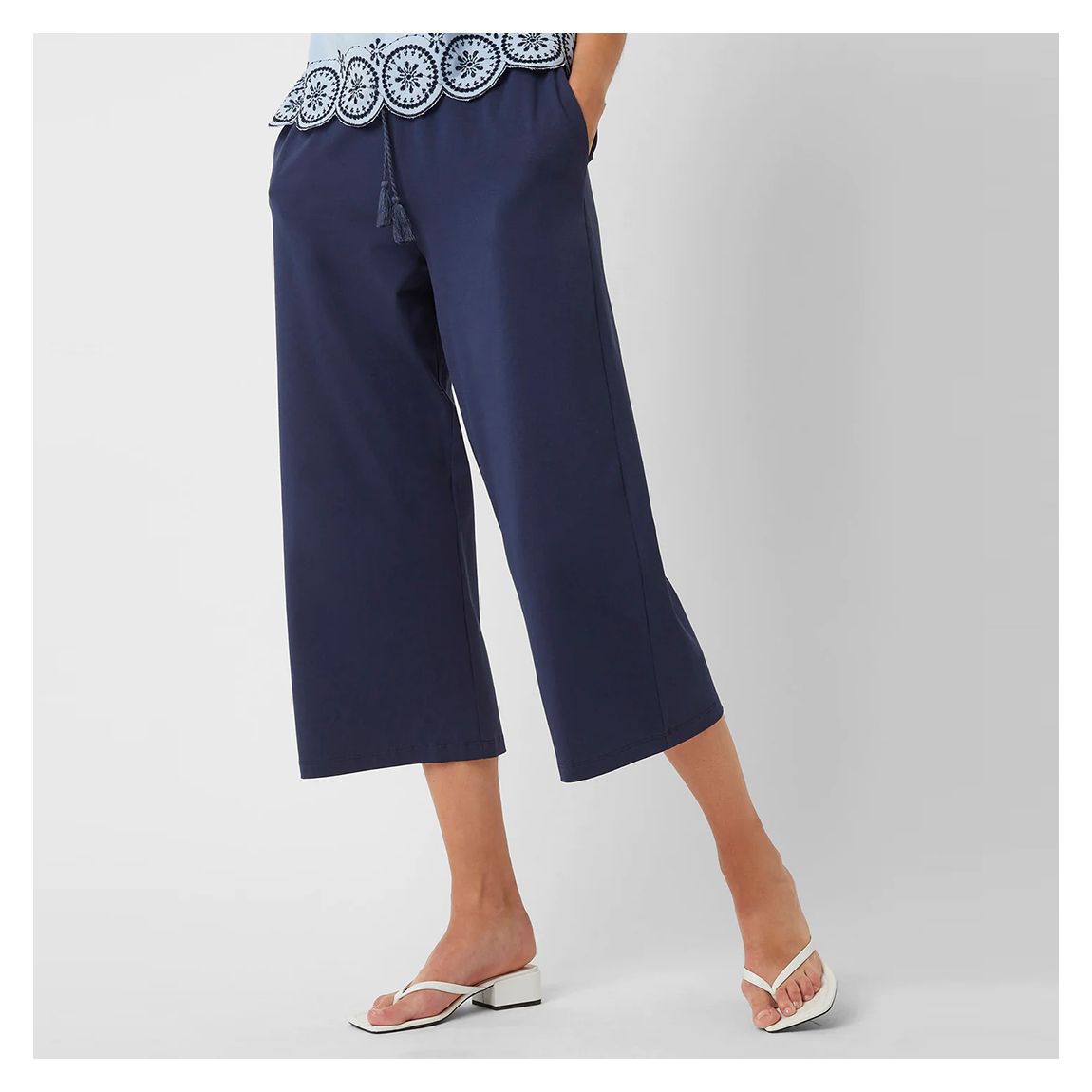 Navy Leni Wide Leg Cotton Trousers main product photo