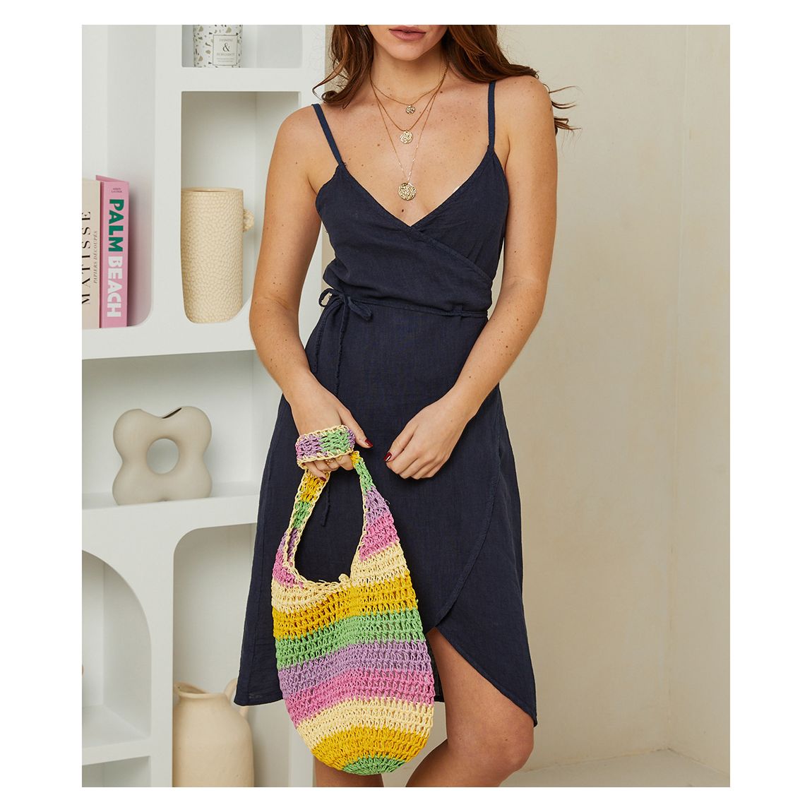Navy Wrap Linen Mini Dress main product photo