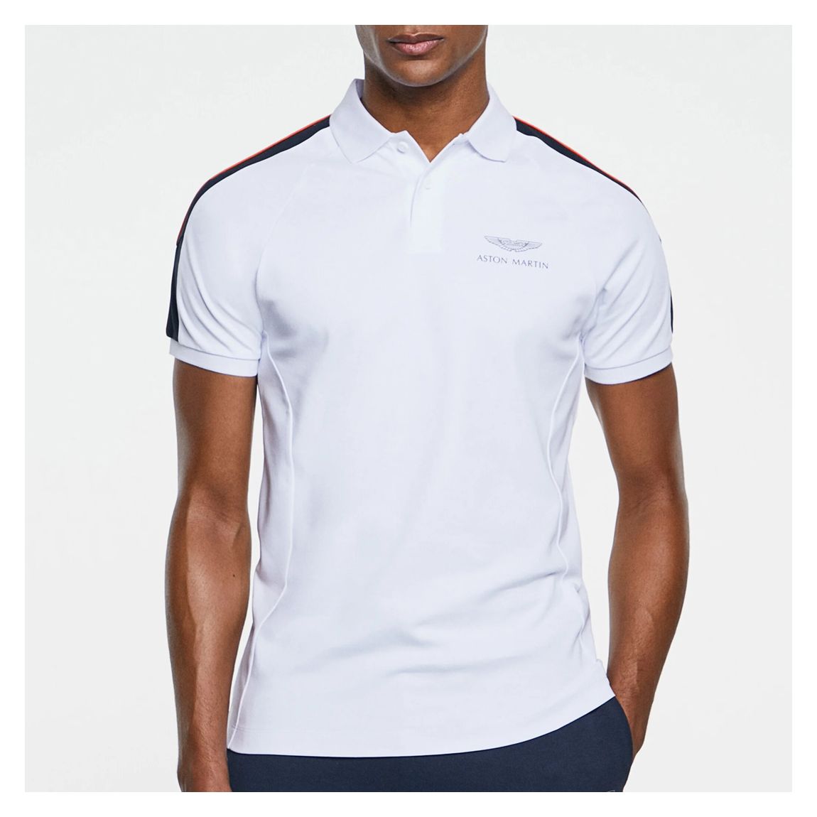 White AMR Panel Detail Cotton Polo Shirt main product photo