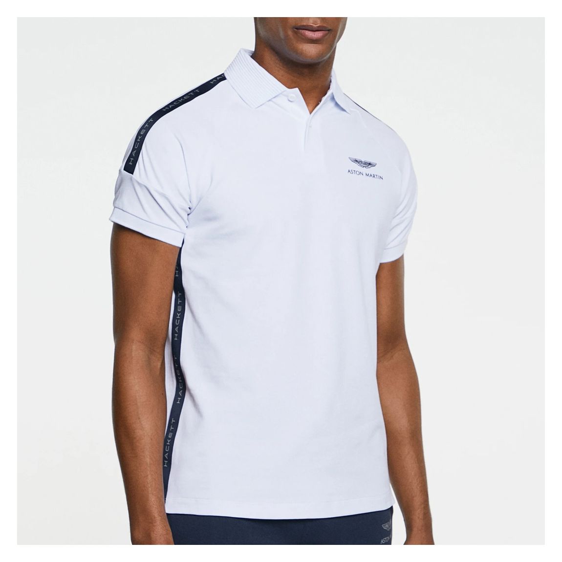 White AMR Logo Tape Cotton Blend Polo Shirt main product photo