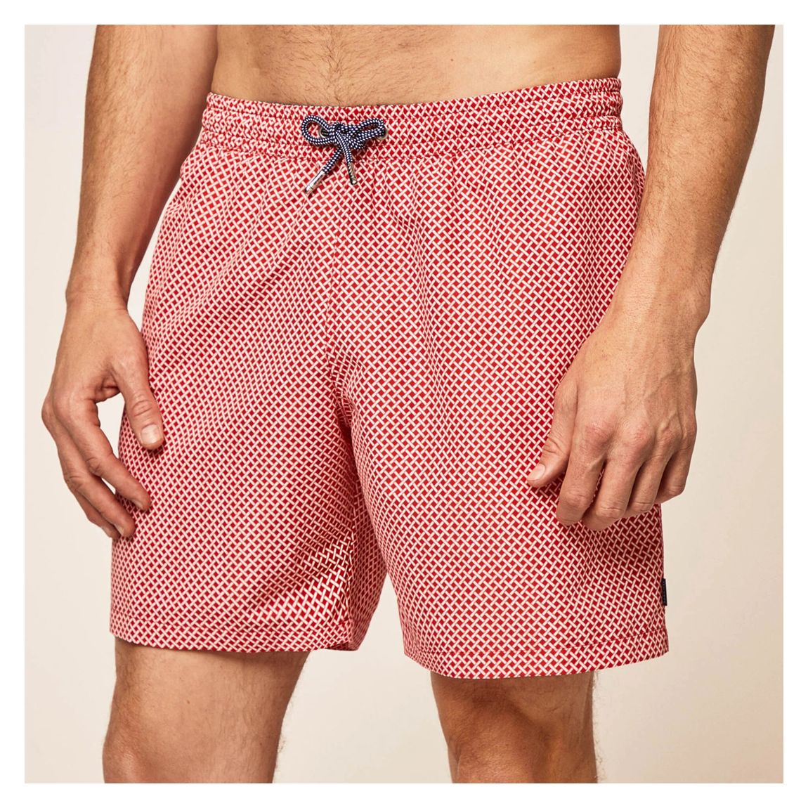 Red Grid Print Swim Shorts main product photo