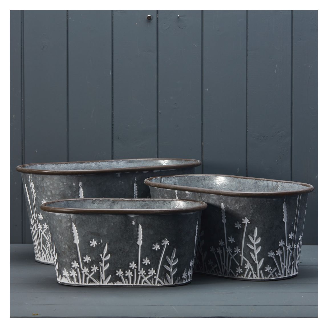 Set of Three Meadow Oval Planters main product photo