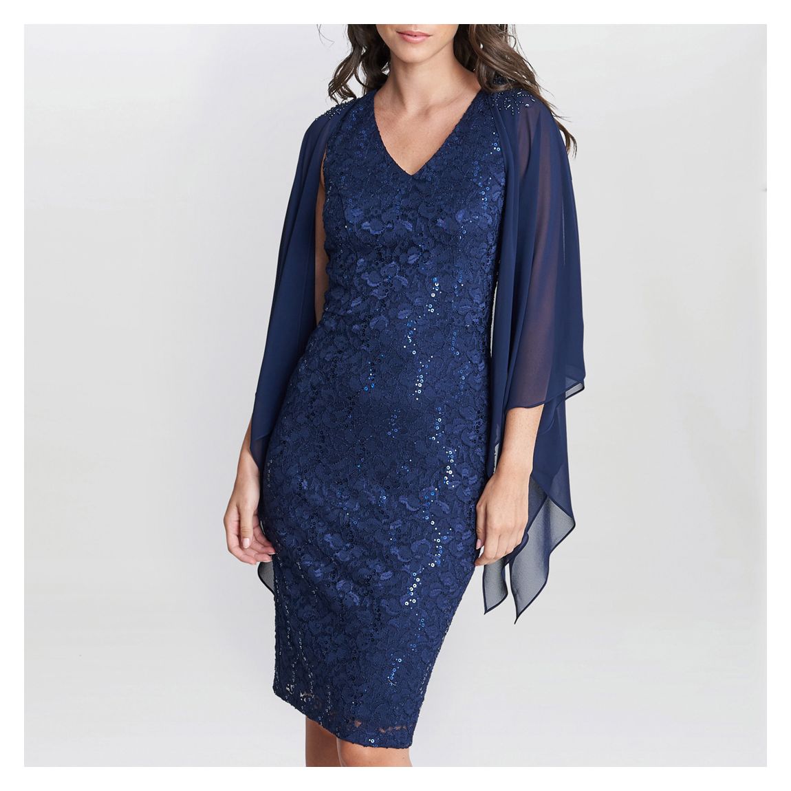 Navy Adelaide V Neck Shift Dress With Jacket main product photo