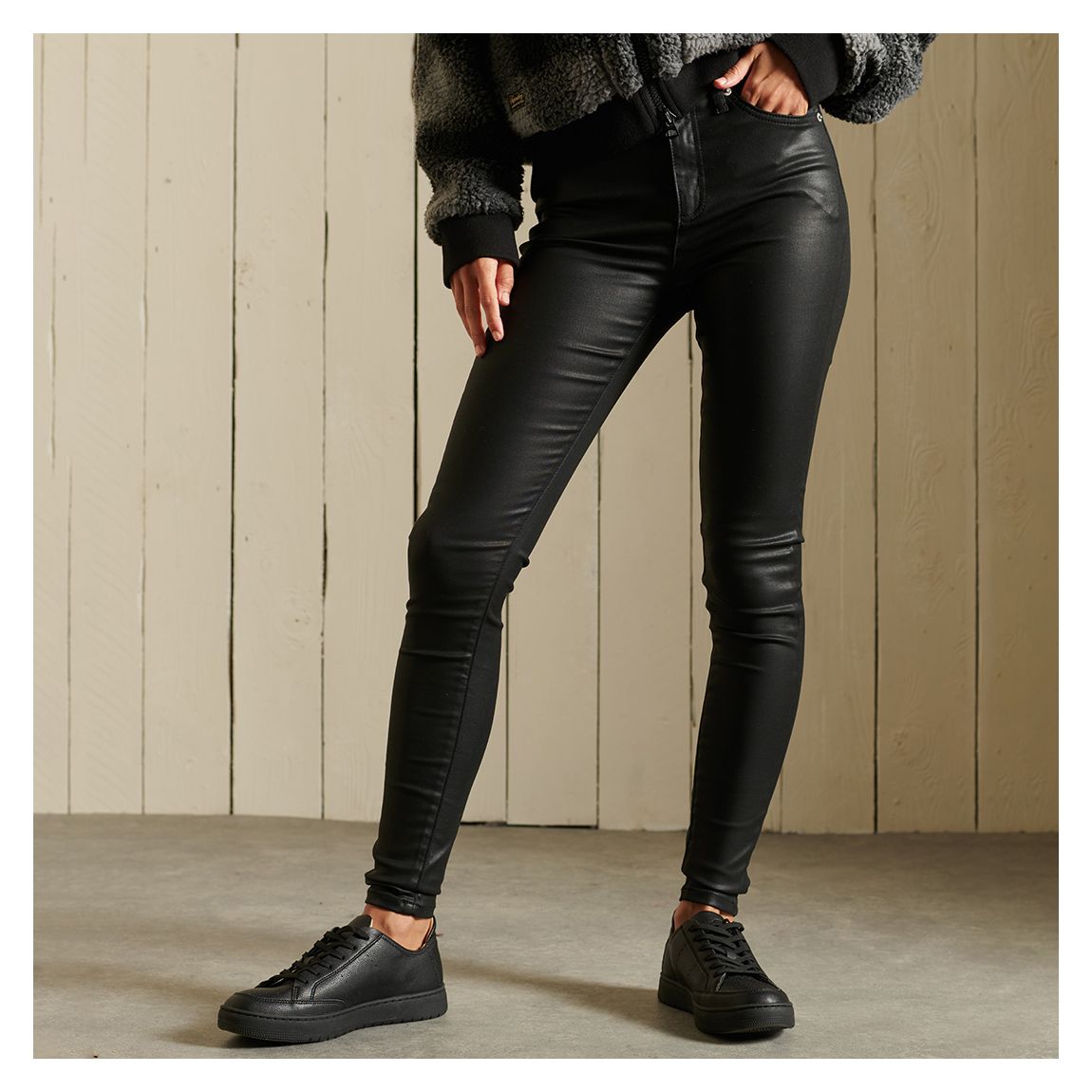 Black Coated High Waisted Skinny Jeans main product photo